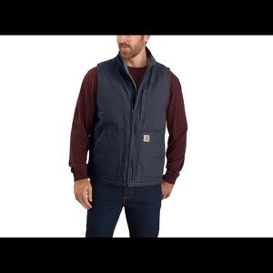 CARHARTT MEN’S LOOSE FIT WASHED DUCK SHERPA-LINED MOCK-NECK VEST